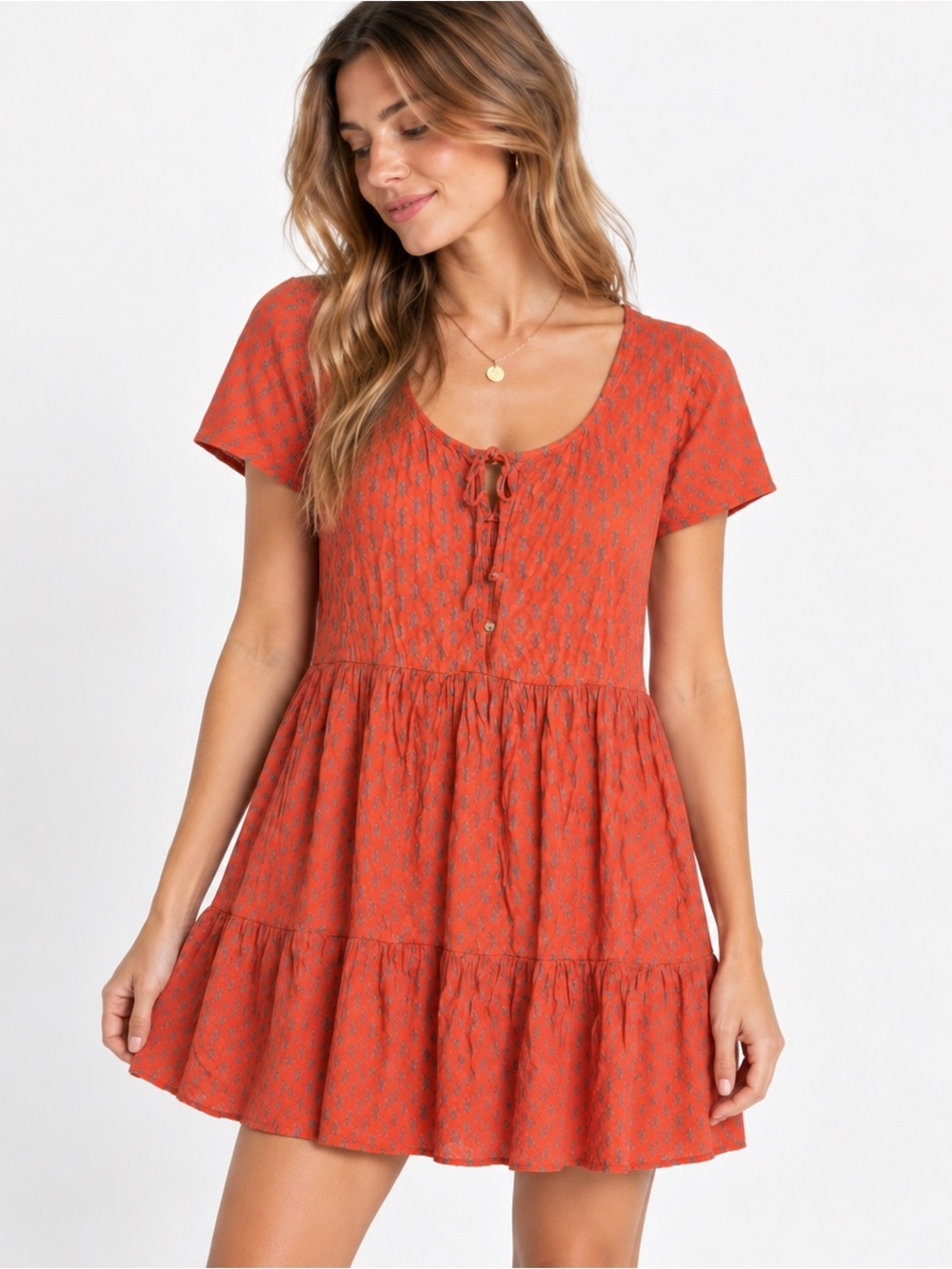 Patrons of Peace Orange Boho Tiered Mini Dress Size S